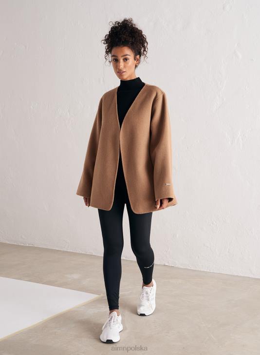 odzież JF4L730 kobiety AIM'N Camelowy, krótki, wełniany płaszcz z paskiem